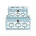 thumbnail image 3 of Tessera Set of 2 Distressed Mirrored Wood Boxes - Blue, 3 of 7
