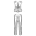 thumbnail image 2 of iiniim Kids Girls Sequins Jazz Hip Hop Dance Outfits Ruffle Sleeves Crop Top Shirts with Pants Set 6-16 Silver 10, 2 of 7
