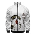 thumbnail image 3 of Nueva chaqueta con estampado de gato 3D para hombre y mujer, estilo Harajuku, hip hop, nueva sudadera blanca con capucha, sudadera informal con cuello alto y cremallera, abrigo, ropa, 3 of 5