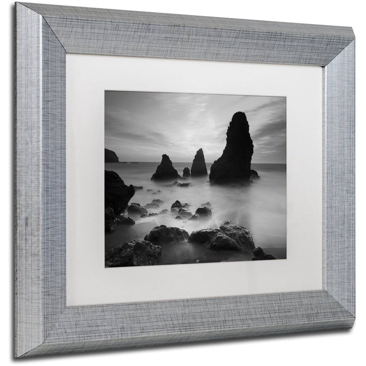 Trademark Fine Art "Rodeo Beach I Black and White" Canvas Art by Moises Levy White Matte, Silver Frame