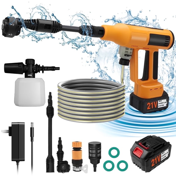 Upgraded Cordless Pressure Washer, 1060PSI Power Washer 2.5GPM w/33FT Water Hose & Brushless Motor, 4.0Ah Battery, 6-in-1 Nozzle, 4-Speed Adjustable LCD Screen for Cars/Yard/Floor/Patio