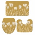 thumbnail image 2 of Yellow Tulip Flower Bathroom Rugs Set Flower Non Slip Absorbent Soft Bath Mats 3 Piece Set with Bathroom Rug, U-Shaped Floor Mat, Toilet Seat Cover Large Size, 2 of 9