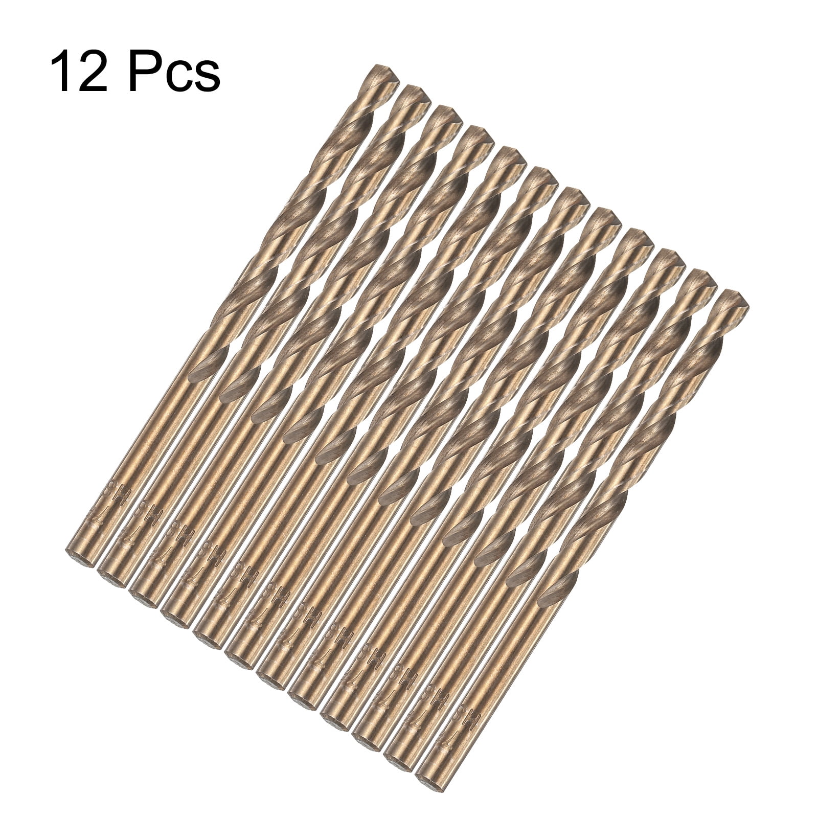 Uxcell 12pcs Cobalt Drill Bit #7 0.201" HSS-CO Baked Yellow Twist Drill Bit Set