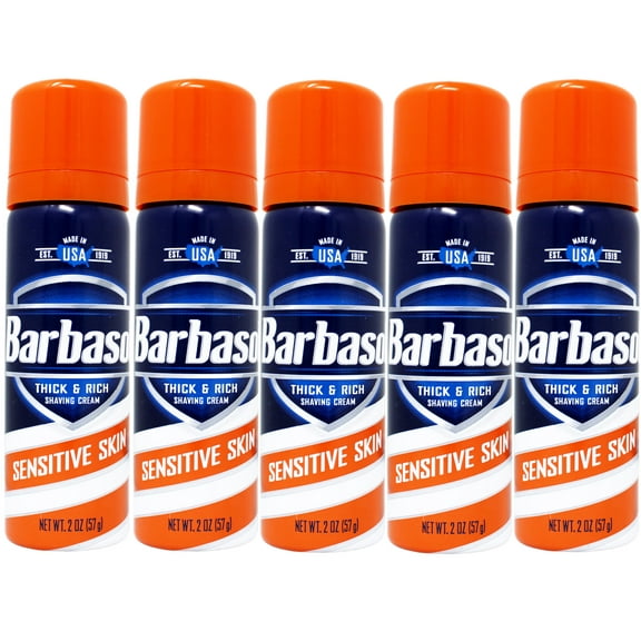5 Pack Barbasol Sensitive Skin Thick & Rich Shaving Cream 2 Oz Each