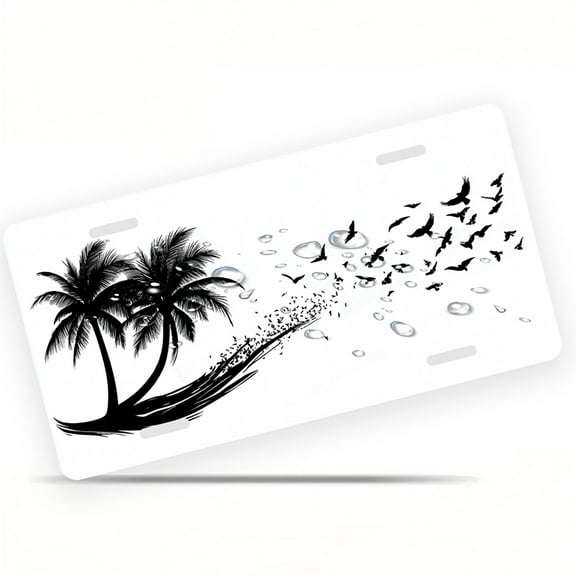 License Plate, Palm Trees and Flying Birds Decorative Front,Personalized Stainless Steel License Plate Cover For Men Women,12.2" X 6.2"