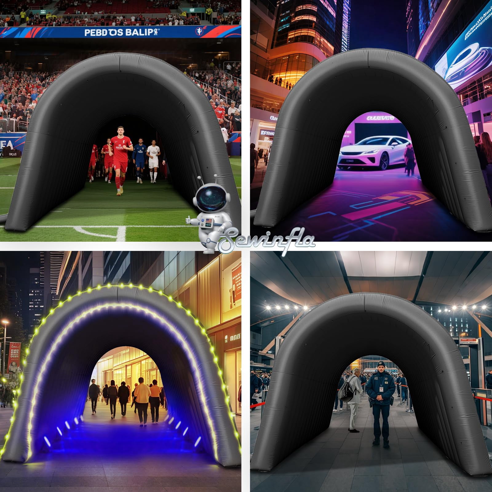 Inflatable Sports Tunnel Entrance with Blower Inflatable Tunnel Tent for Business Advertising Event Exhibition 20X10x10Ft Black