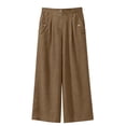 thumbnail image 3 of Miluxas Womens Solid Wide Leg Ankle Pants Elastic High Waisted Straight Leg Cropped Pants with Pockets Work office Dressy Trousers Streetwear Khaki, 3 of 8