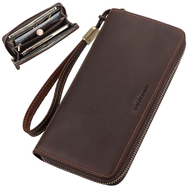 Leather Wallets Blocking Credit Card Holder Wallets Long Wallets Large Capacity Wallets Zippered Pouch Wallets for Man