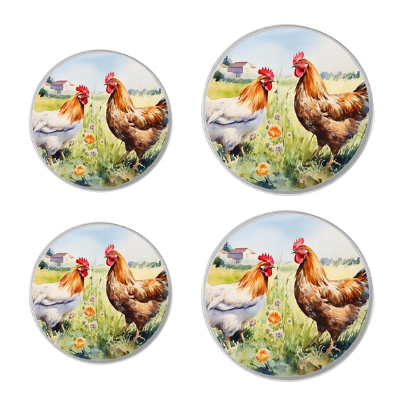 Round Stove Burner Covers 4 Pcs Metal Electric Stove Burner Covers 8Inch And 10Inch ,Farm Bird Rooster Flower Watercolor colorful
