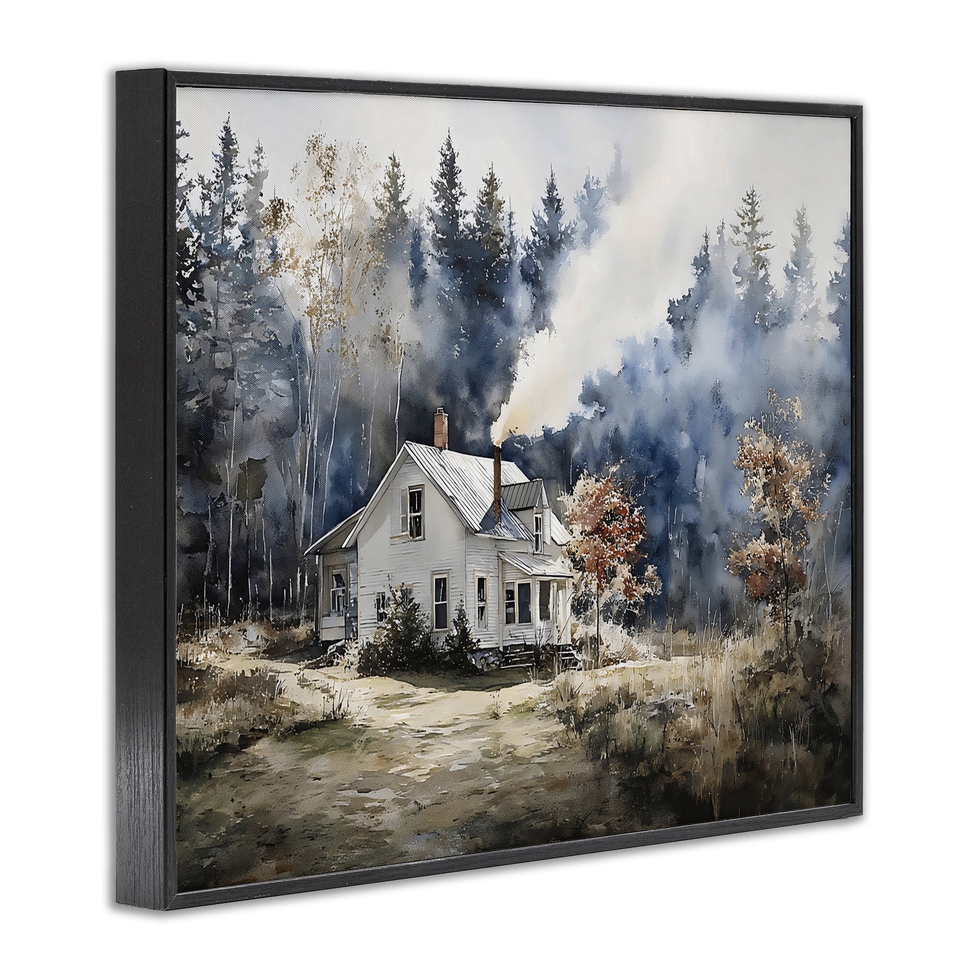 Stupell Industries Indigo Smoke at Woodland Cottage Black Framed Giclee Art, design by Franklyn Gregory
