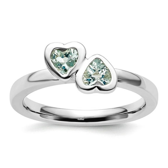 925 Sterling Silver Bezel Polished Stackable Aquamarine Double Love Heart Ring Size 7 Stackable Ring for Women