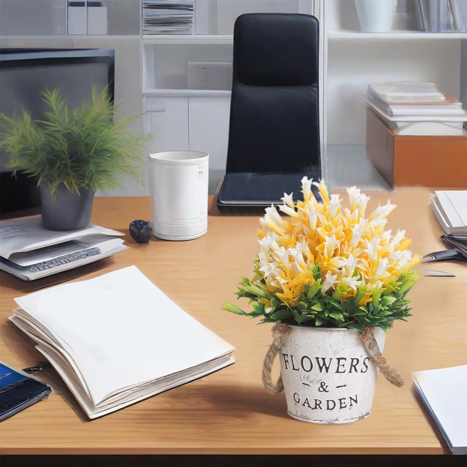 Specollect 1Pcs Artificial Flowers with Vase Silk Fake Flowers Arrangements in Glass Vase with Faux Water for Home Bathroom Office Table Centerpiece Shelf Decorations