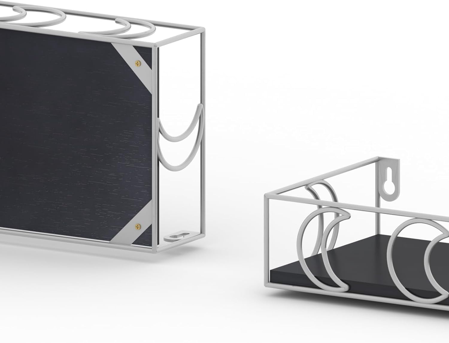 Moon Phase Floating Shelves Black Silver, Set of 3 Small Decorative Wall Shelves for Book Plant Storage, Crystal Figurine Collectibles Display Shelf for Bedroom Kid Room