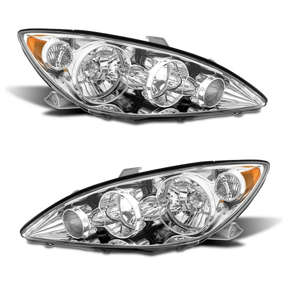 ADCARLIGHTS for 2005-2006 Camry 4-Door Sedan Headlight Assembly compatible with 2005 2006 Toyota Camry Chrome Housing with Amber Reflector Headlamp Replacement Left and Right Pair