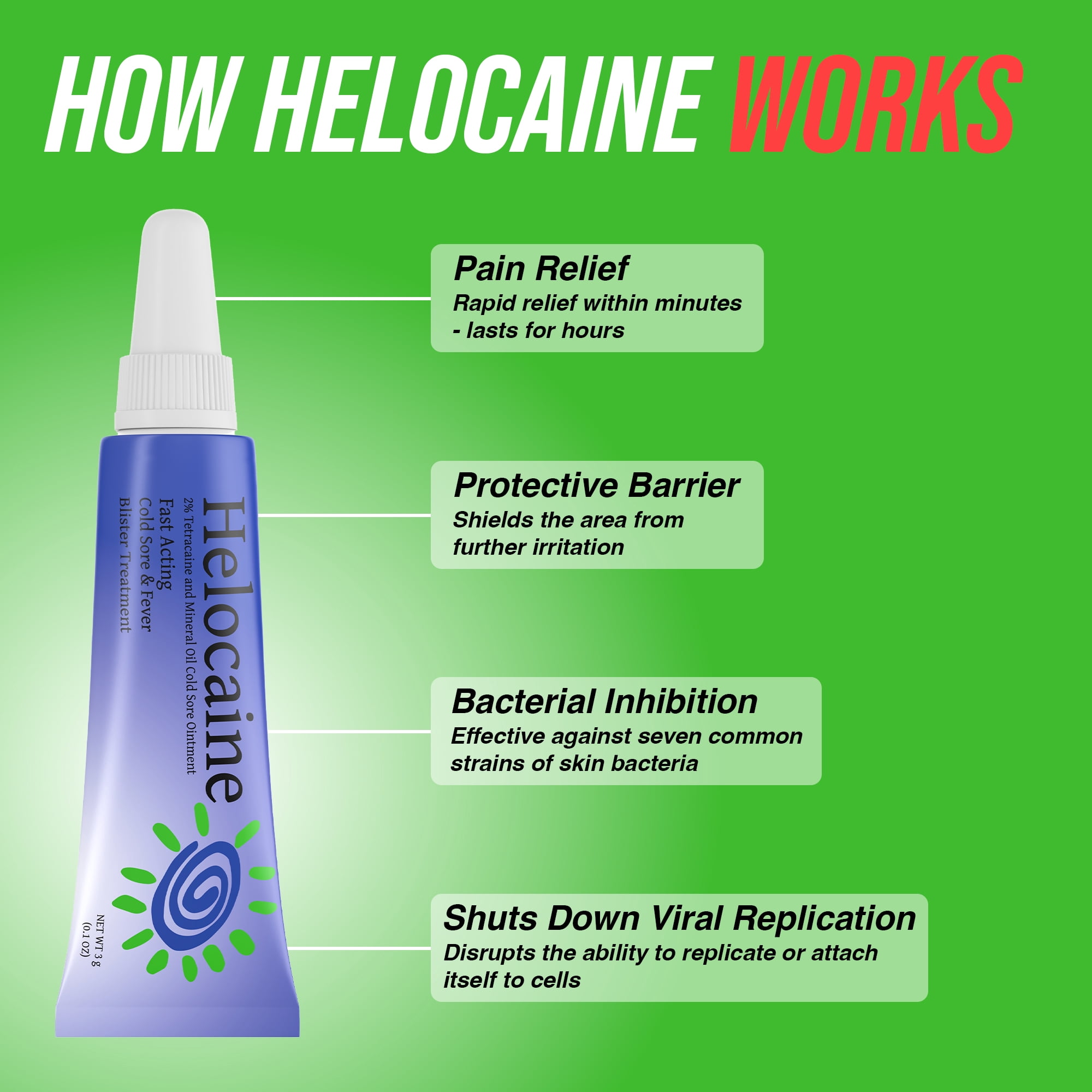 Helocaine Cold Sore & Fever Blister Ointment, 2% Tetracaine, 3g