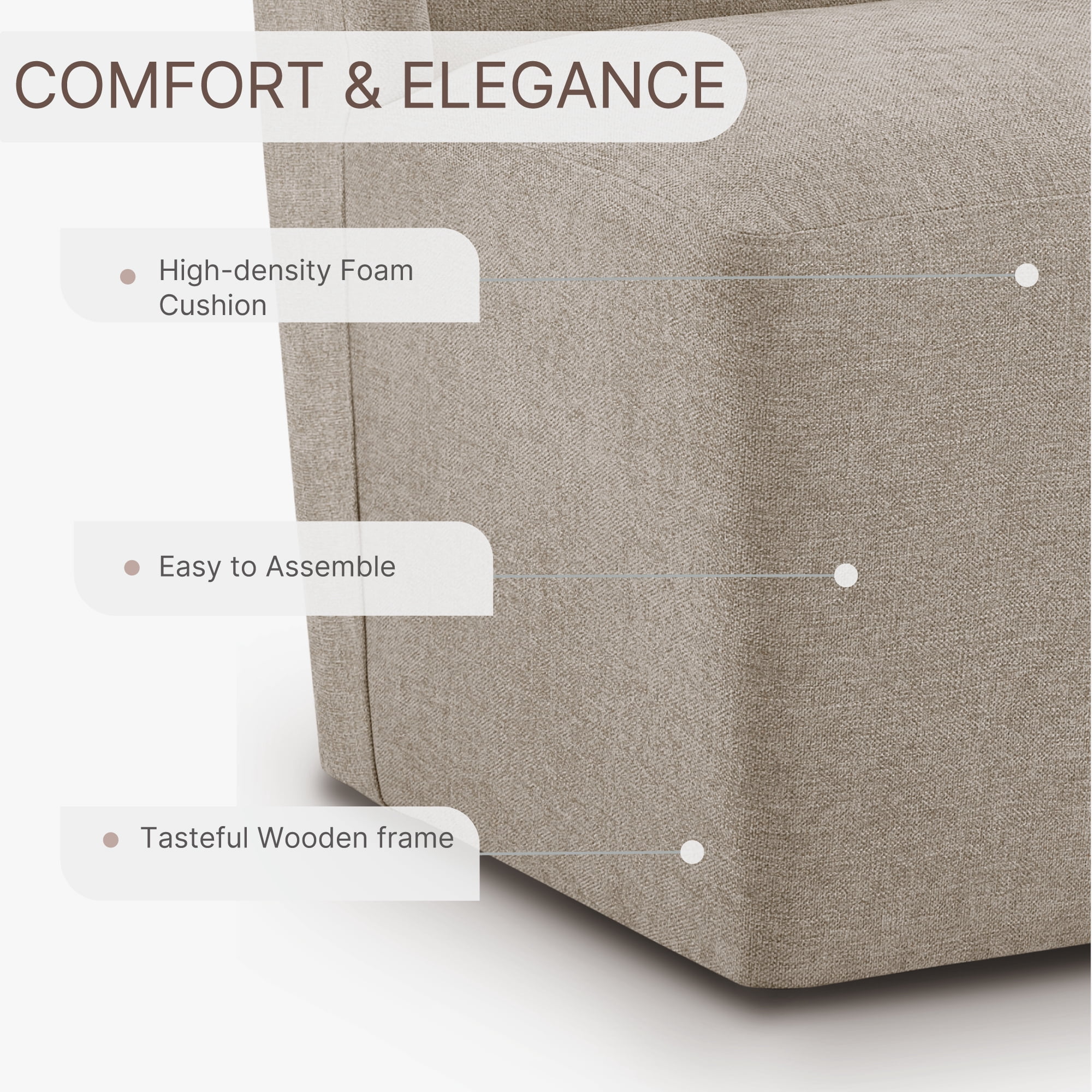 Spruce & Spring Anywhere Upholstered Dining Chair with Hidden Detachable Casters, Stain-Resistant Linen-Look Fabric, Khaki