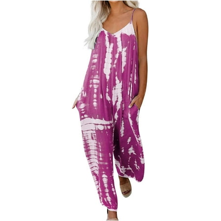 

CebDs 2023 Summer Jumpsuit for Women Women s Causal Tank Jumpsuits Sleeveless Drawstring Elastic Waist Loose Summer Romper