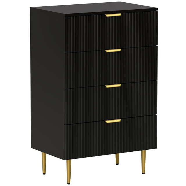 HOMCOM Commode à 4 Tiroirs pour Chambre Commode Poignées et Pieds Dorés