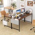 thumbnail image 3 of Costway Set of 2 Meeting Room Desk with Charging Station & Headphone Hook Metal Frame Brown, 3 of 8