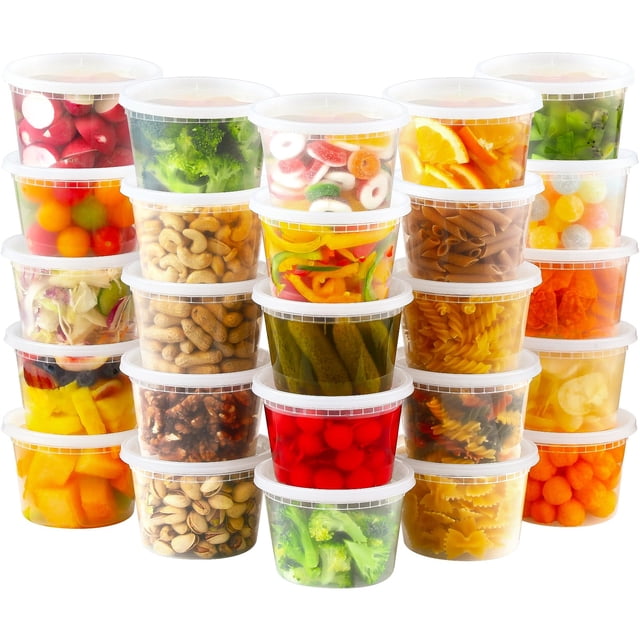 Contenedores de comida AOZITA, 24 juegos de delicatessen de plástico de 500 ml con tapas
