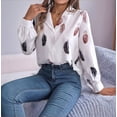 thumbnail image 4 of Blusa de Larga para Mujer, Informal, Elegante, con Estampado de Solapa, Corte Holgado, para Oficina. XL, 4 of 10