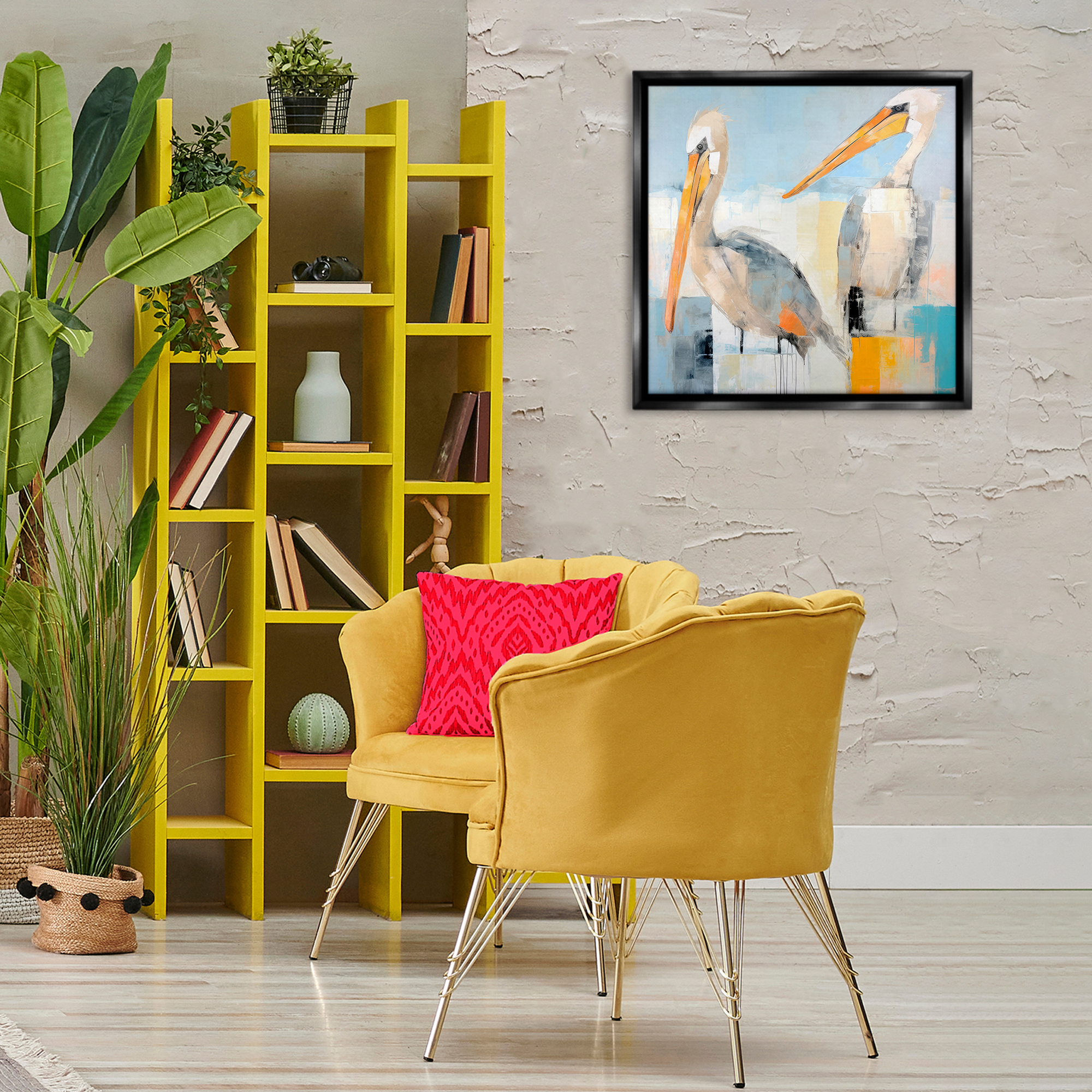 Stupell Industries Pelicans Abstract Pattern Animals & Insects Painting Black Floater Framed Canvas Art Print Wall Art, 25 x 25