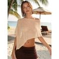 thumbnail image 4 of LMLYSoH Womens Knit Poncho Tops Solid Color Mesh Sheer Asymmetric Shawl Off Shoulder Lightweight Cape for Spring Summer, 4 of 9