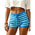 thumbnail image 2 of LMLYSoH Women's Stripe Knit Lounge Shorts Slim Fit Summer Bottoms Adjustable Drawstring Elastic Waist Casual Short Pants, 2 of 8