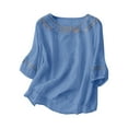 thumbnail image 5 of yueewhu Linen Shirts for Women Summer 2026 Retro Embroidered 3/4 Sleeve Boho Tops Dressy Casual Blouses Teacher Loose Tunics (Sky Blue, XL), 5 of 5