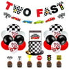 Race Car Two Fast Party Decorations Supplies Racing Theme 2nd Birthday Party Banner Race Car Second Birthday Cake Topper Checkered Flags Balloons for Let's go Racing Theme Sports Event Party Supp
