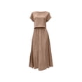 thumbnail image 4 of asdoklhq Summer Wedding Guest Dresses For Women Black Cocktail Dress Summer Crew Neck Short Sleeve Top & Midi Skirt Piece Set Yellow S, 4 of 8