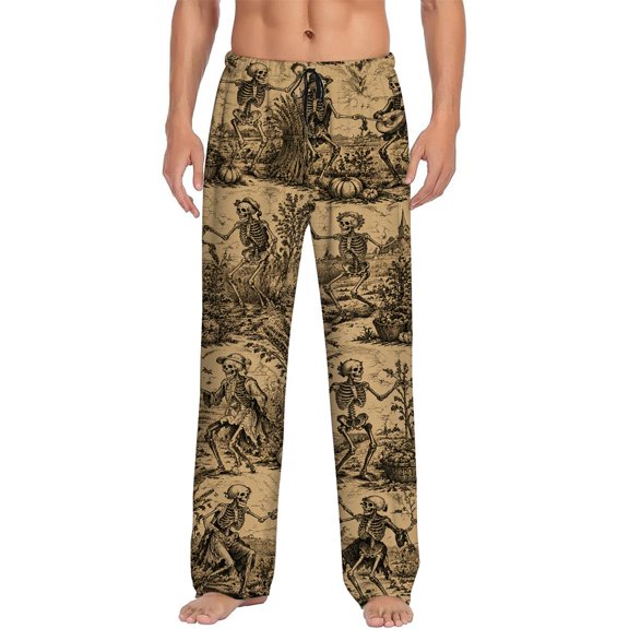Men's pajama pants with vintage rustic harvest skeleton print, soft home pajama pants, casual and comfortable loose fit pajama pants, elastic waistband, the ideal gift