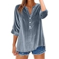 thumbnail image 1 of Casual Retro Long Sleeve Shirt With Collar Loose Fit Blouse Pure Color Top For Daily Wear, 1 of 4
