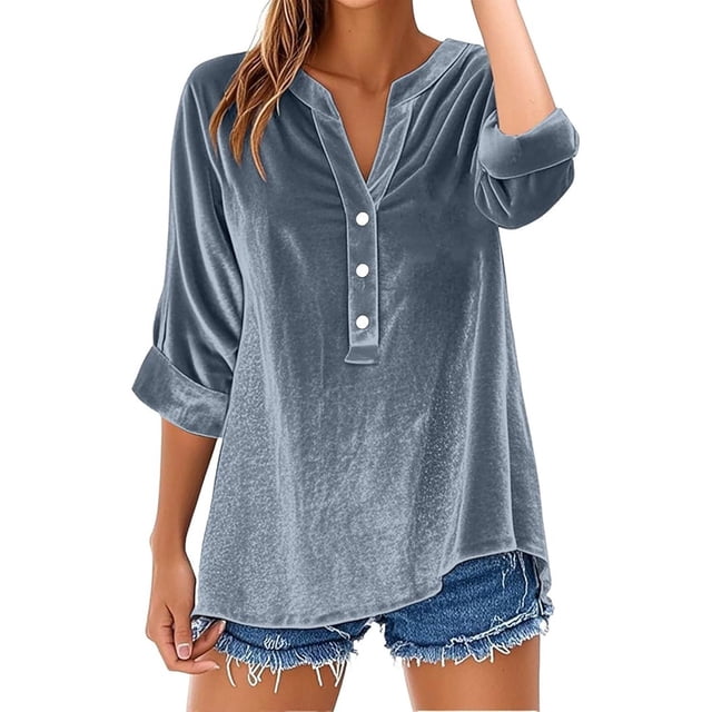 Chemise Décontractée Rétro à Manches Longues avec Col, Blouse Coupe Ample, Haut Uni pour Usage Quotidien