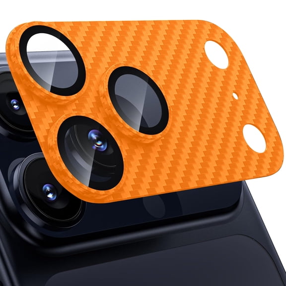 Dteck 2-Pack for iPhone 17 Pro Max Camera Lens Protector, Shockproof Shatterproof Strong Adhesion Metal Alloy Tempered Glass with Carbon Fiber Texture, Orange