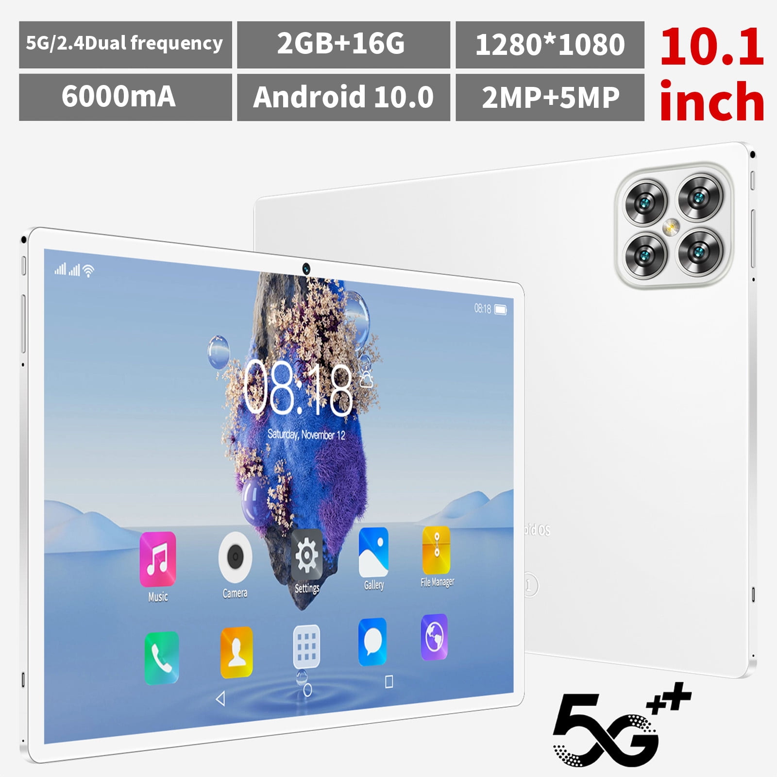 shyuyusa New 2+16G All Netcom 10.1inch Android Tablet Computer 10 Core IPS HD Ultra-thin Screen WiFi Bluetooth Voice Call Game Office Learn Tablet SIM Communication