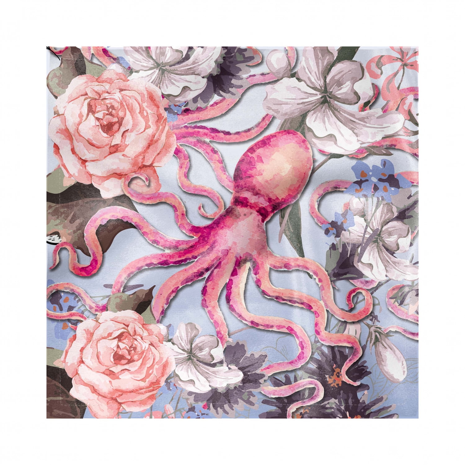 Octopus Napkins Set of 4, Watercolor Style Vintage Inspired Pattern