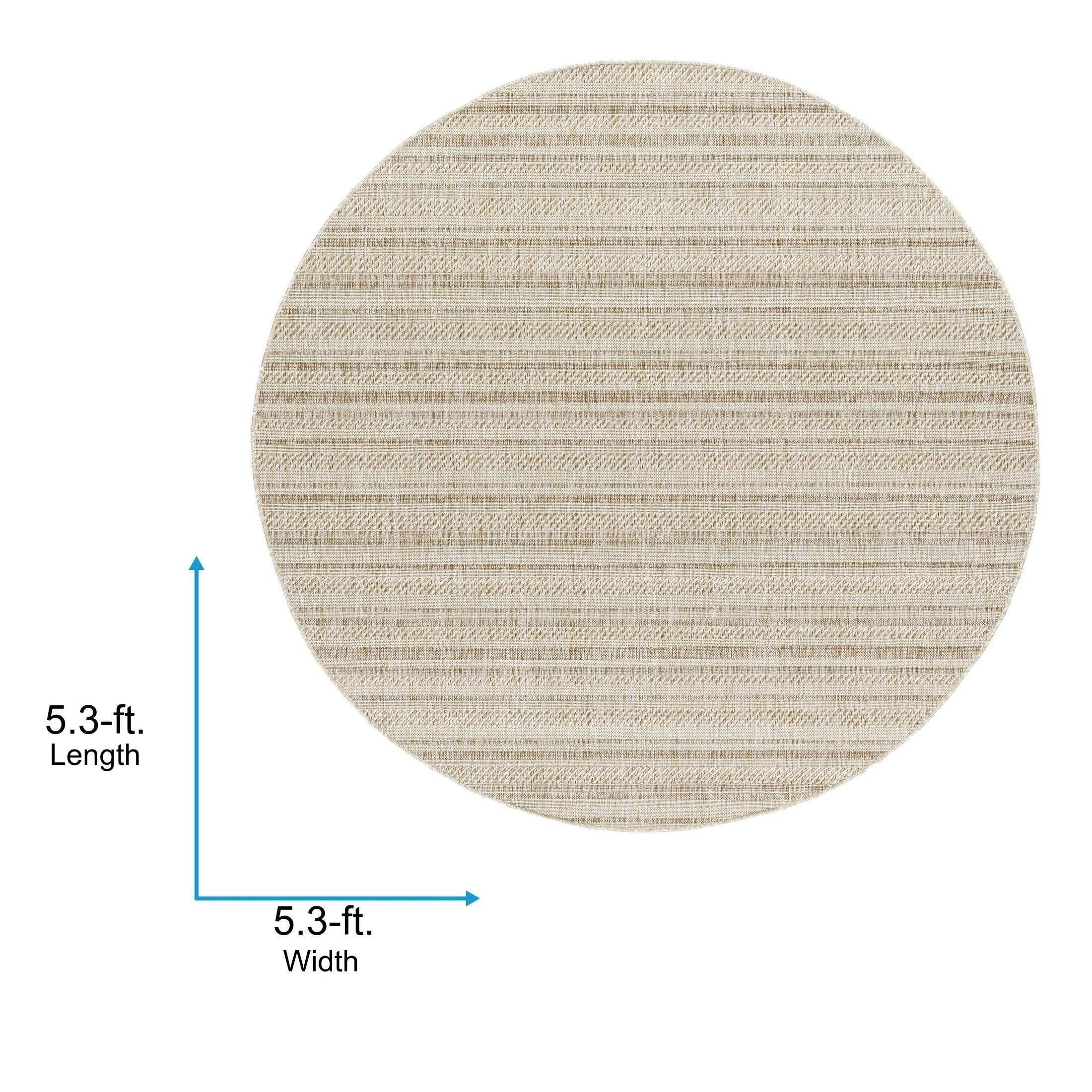 Livabliss Outdoor Rugs, 5ft Round Eagean Global Light Beige Round Area Rug for Patio, Porch, Deck, Backyard, Waterproof Indoor Outdoor Carpet (5'3" x 5'3")