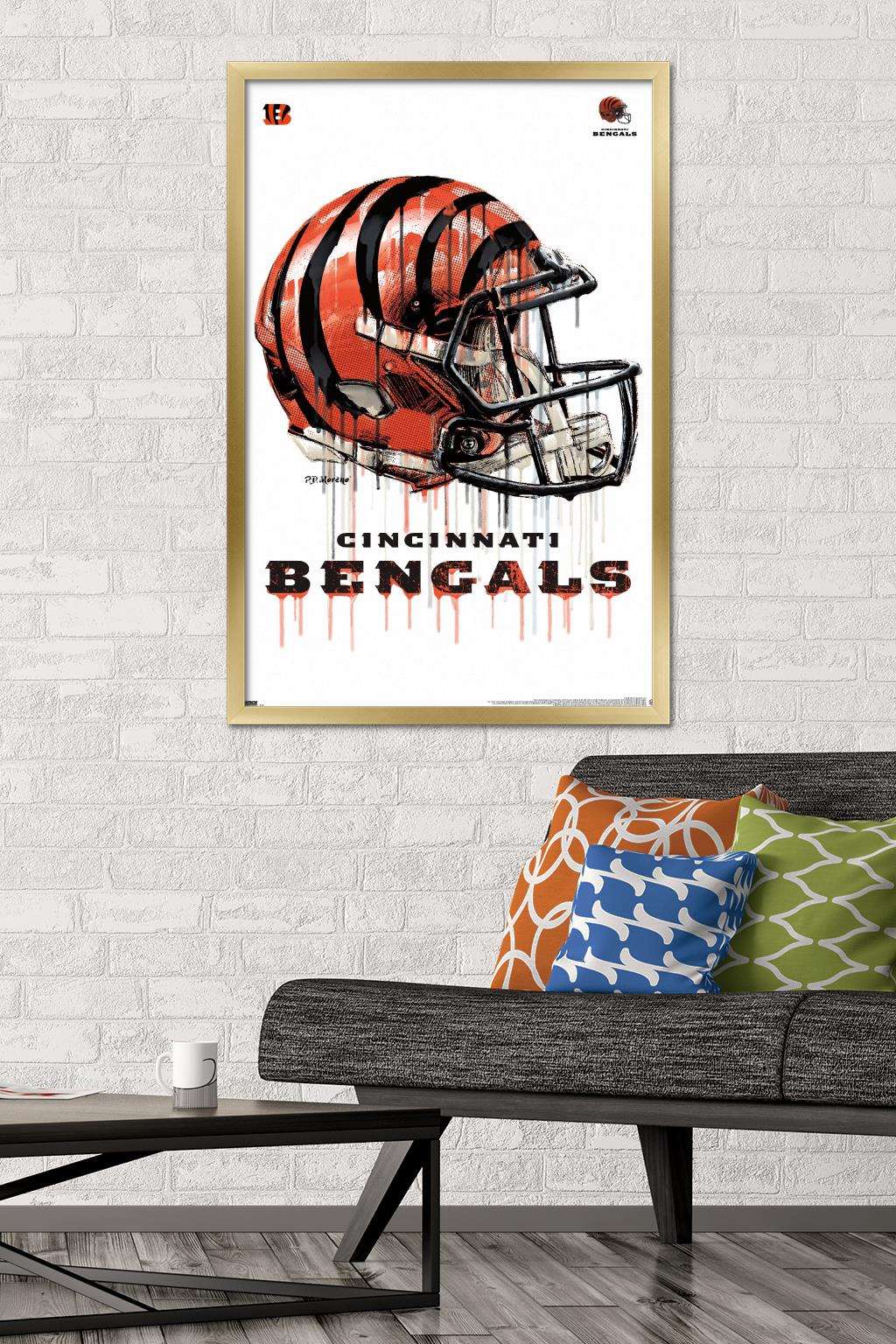 NFL Cincinnati Bengals - Drip Helmet 20 Wall Poster, 22.375" x 34", Framed