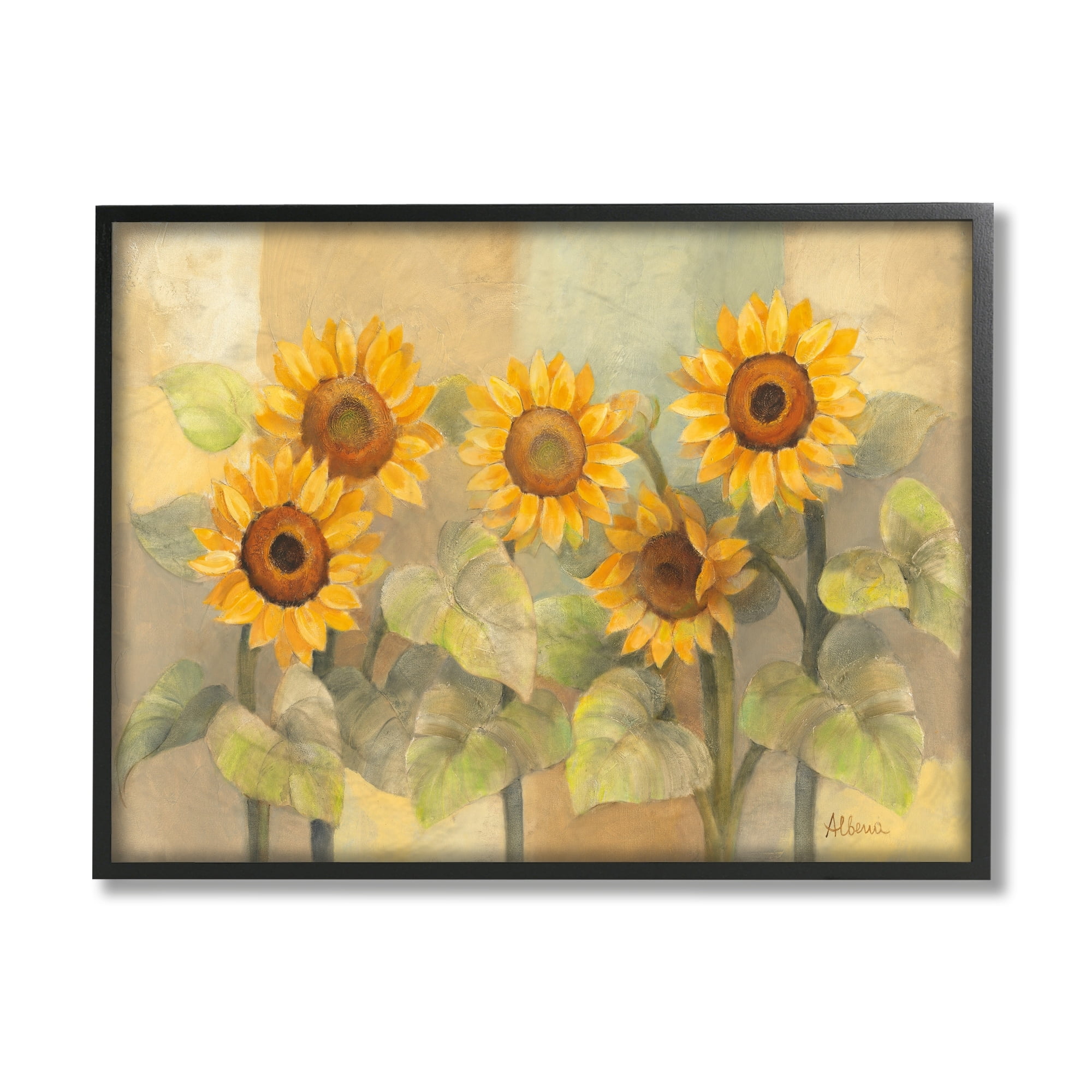 Stupell Industries Soft Vintage Sunflower Floral Field Yellow Green Black Framed by Albena Hristova
