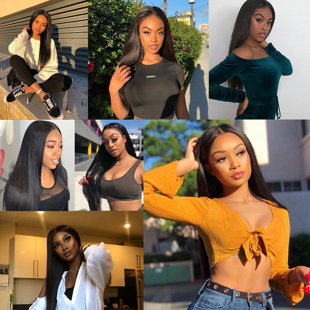 VONAR Straight Bundles Human Hair with Closure (18 20 22+16inch) Brazilian Straight Human Hair 3 Bundles with Lace Closure 4x4 Free Part Natural Color