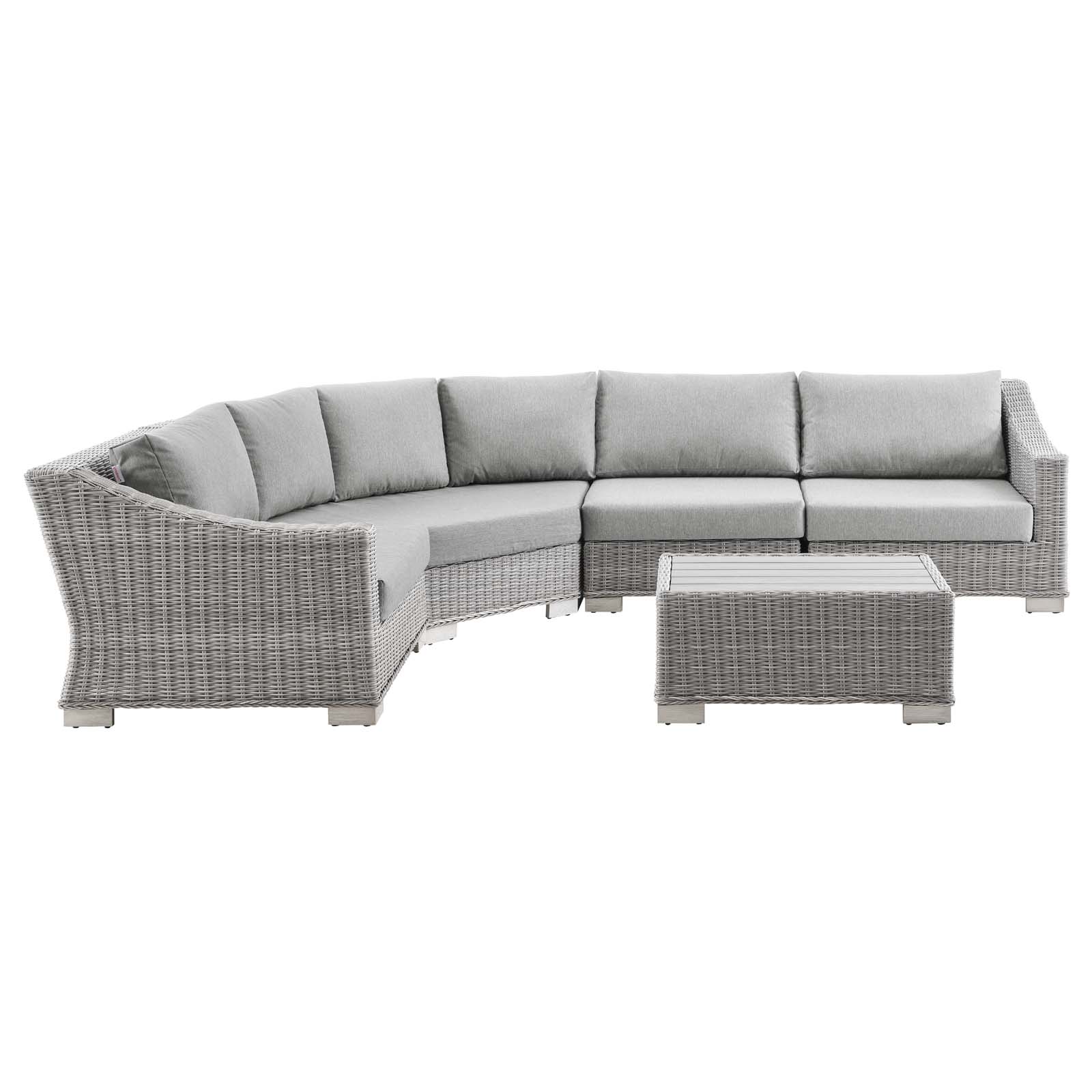 Lounge Sectional Sofa Chair Table Set, Rattan, Wicker, Grey Gray, Modern Contemporary Urban Design, Outdoor Patio Balcony Cafe Bistro Garden Furniture Hotel Hospitality - image 1 of 10
