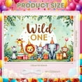 thumbnail image 2 of Safari Animals Wild One Banner Colorful Design Safari Animals Display Cartoon Characters Party Hats First Birthday Backdrop for First Birthday Party Kids Celebration Photo Backdrop, 2 of 7