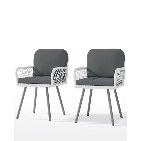 Garvee juego de 2 sillas de comedor para patio con estructura metálica negra, ratán tejido beige y cojines resistentes al clima