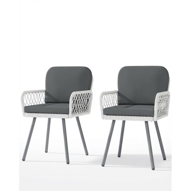 Yeshouse juego de 2 sillas de comedor para patio, estructura de metal negro y ratán beige claro, con cojines resistentes a la intemperie, perfectas para jardín, balcón, terraza y porche