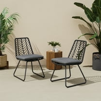 Christopher Knight Home Transitional Outdoor Rattan Dining Chairs, Water-Resistant Cushions, Metal Frame, Gray, Set of 2
