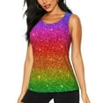 thumbnail image 1 of Balery Rainbow Glitter Camiseta sin mangas estampada ligera para mujer, tops de entrenamiento sin mangas, camisetas de yoga transpirables de secado rápido.-Small, 1 of 7