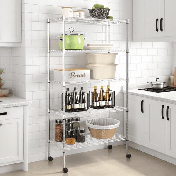 BIQWBIC 5-Tier Wire Shelving Unit 61.2"H - Heavy Duty Metal Shelving 1250LBS Capacity, Adjustable Storage Shelf for Garage, Kitchen, Pantry (Chrome)