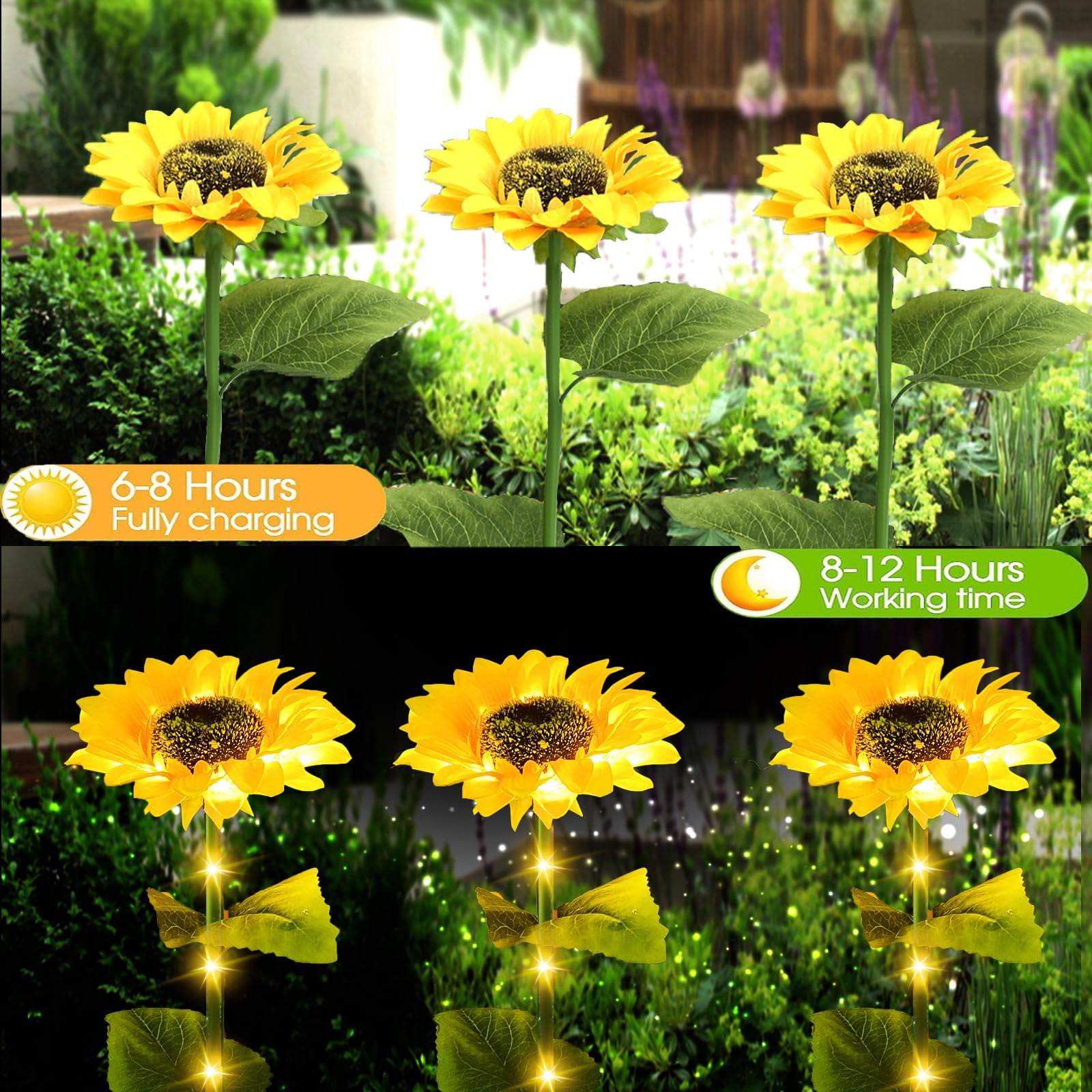 4 Packs Solar Sunflower Lights Garden Decor, Artificial Sunflowers Solar Garden Decorative Lights with Glowing Stems,Waterproof Solar Outdoor Lights for Lawn, Patio, Yard, Pathway