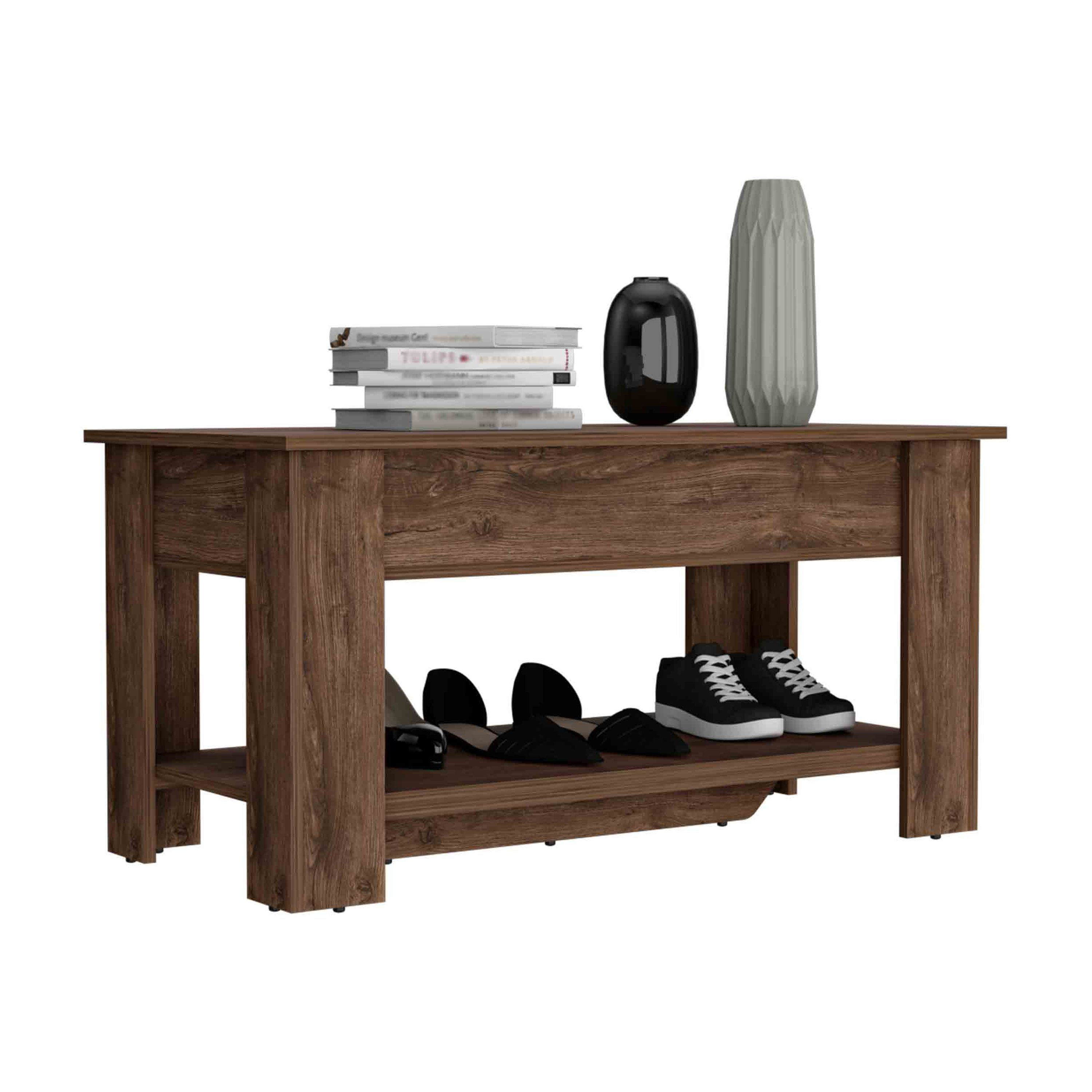 Storage Table, Four Legs, Lower Shelf, Dark Brown
